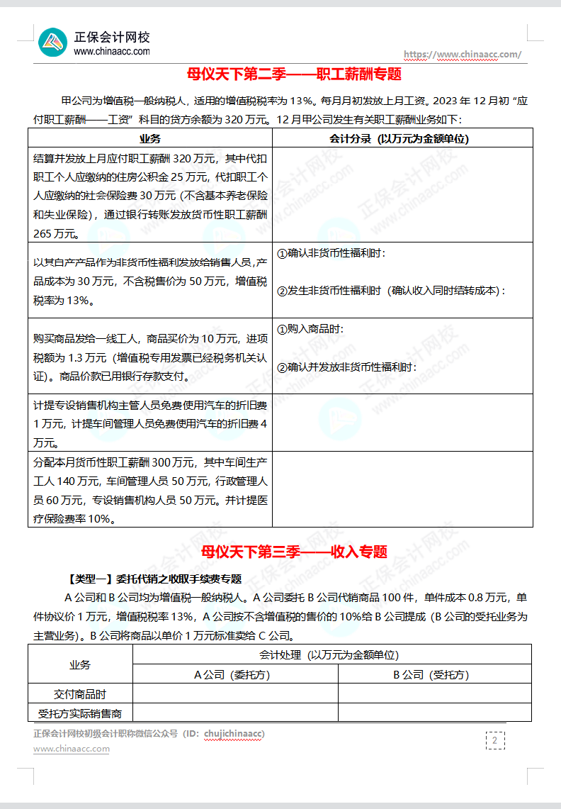 【題目下載】高志謙母儀天下母題-非現(xiàn)金資產(chǎn)、職工薪酬、收入、成本會計