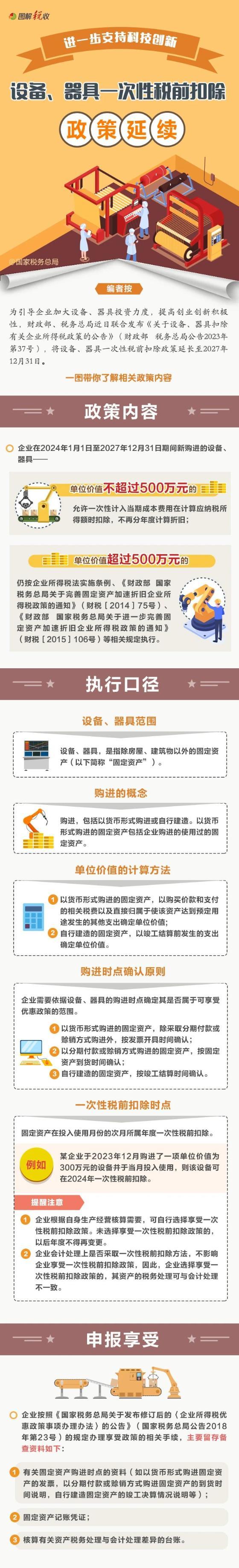 設備、器具一次性稅前扣除政策延續(xù)