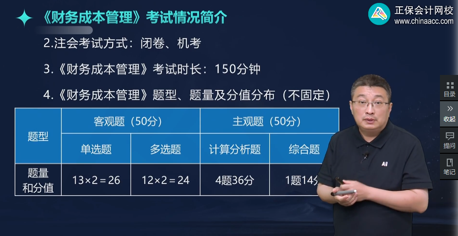 李斌老師解讀：注會財務(wù)成本管理題型、題量分值及試題特點