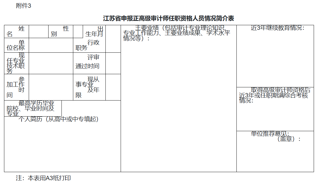 情況簡介表-正高級審計師